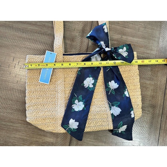 NWT Draper James Everyday Straw Tote Bag With Blue Floral Scarf Lined NEW - Picture 10 of 14